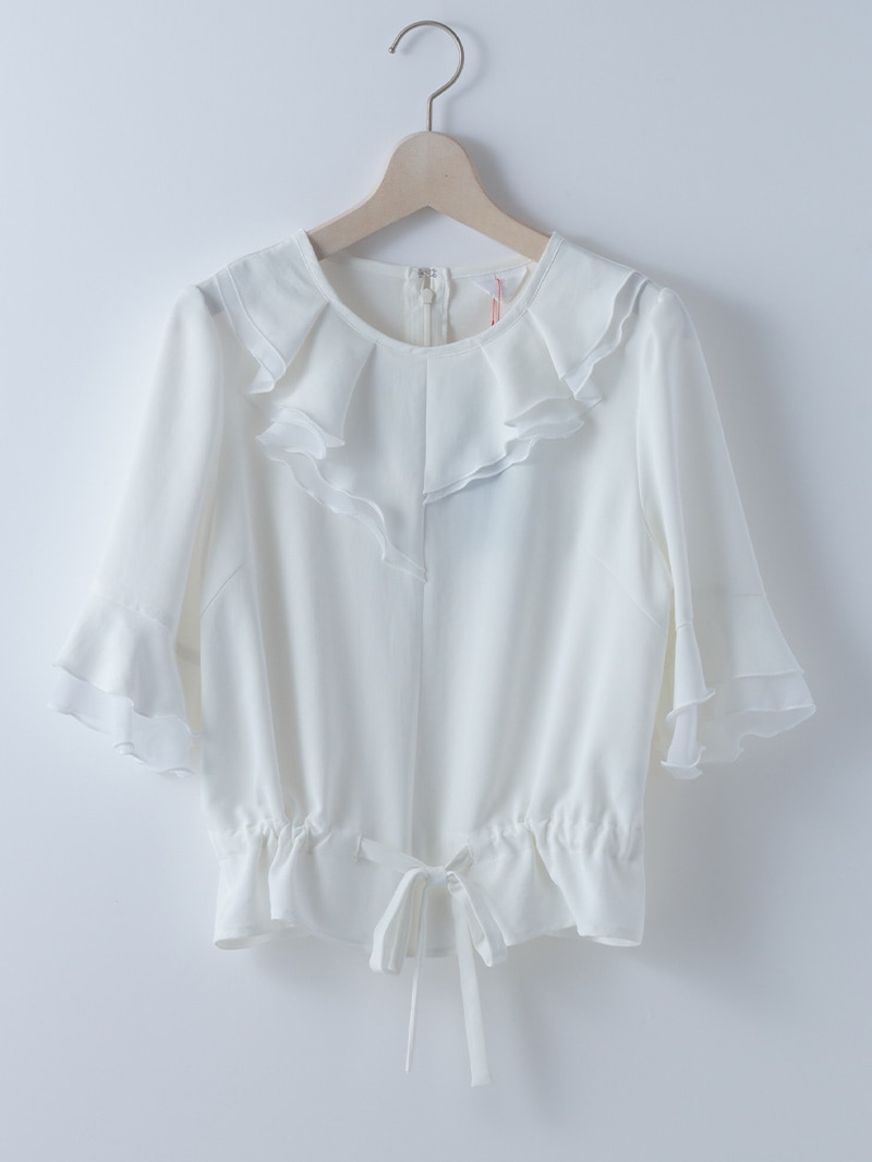 フリル衿 ドロストブラウス<秋コーデ>