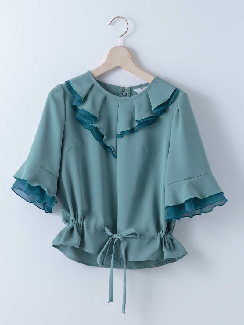 フリル衿 ドロストブラウス<秋コーデ>