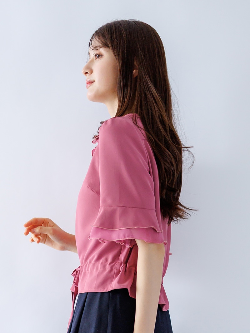 フリル衿 ドロストブラウス<秋コーデ>