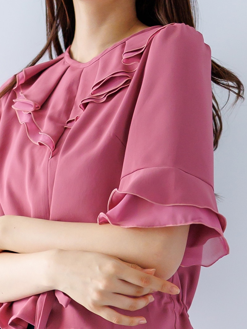 フリル衿 ドロストブラウス<秋コーデ>