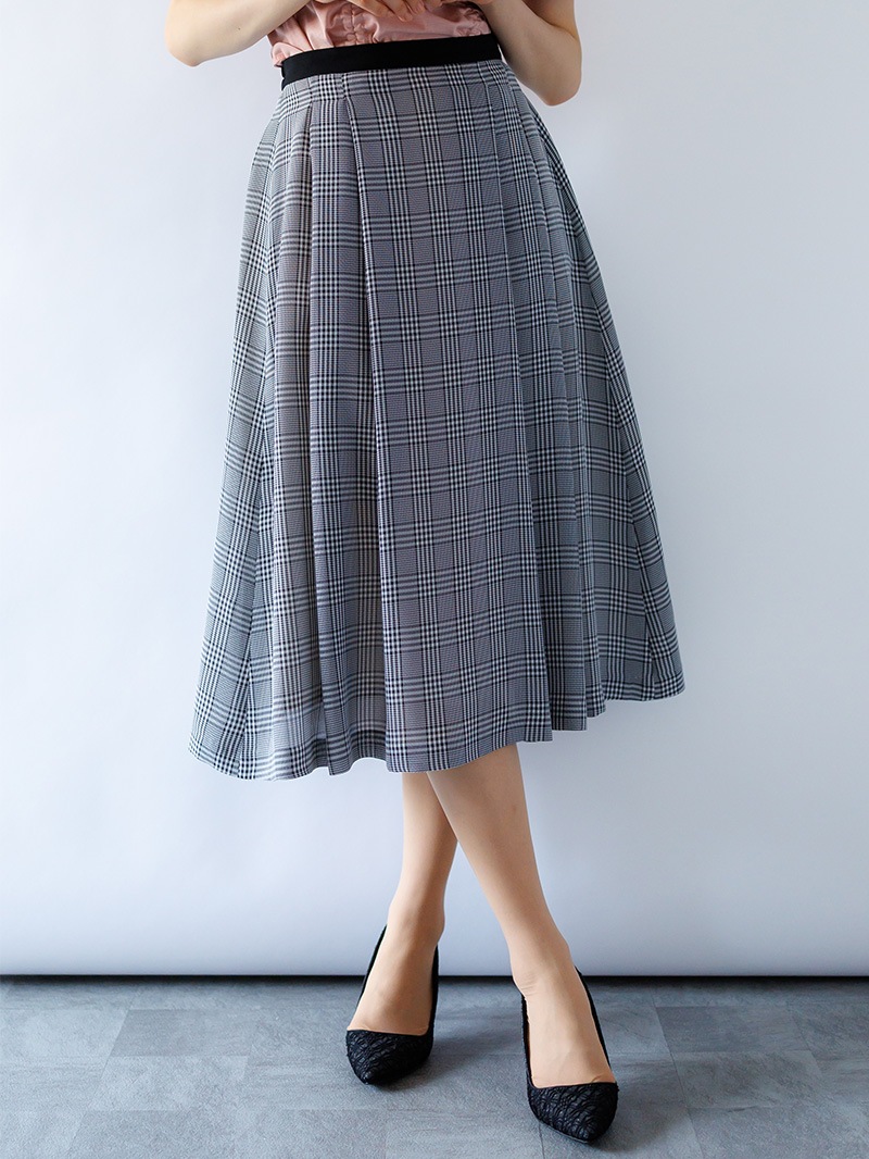 nous rendent heureux 綿麻タータンチェックタックスカート nous rendent heureux 綿麻タータンチェックタックスカート