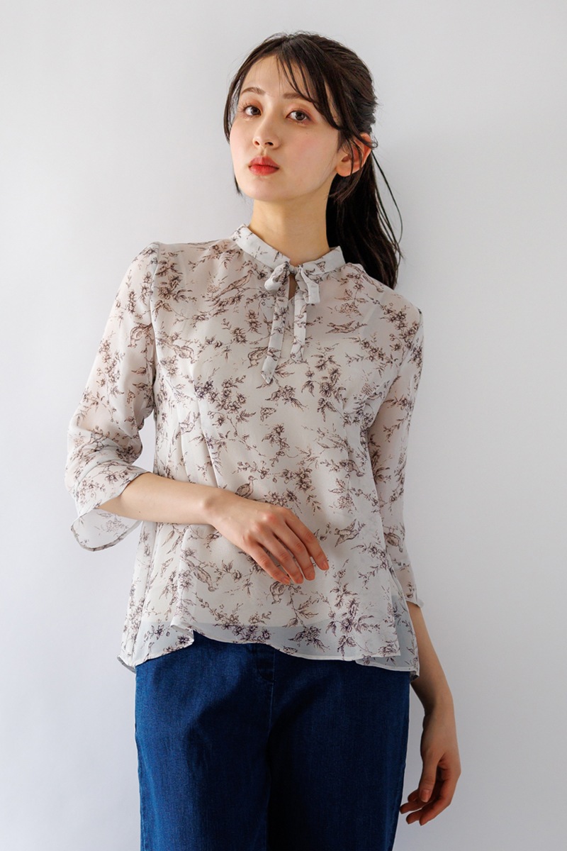 【FINAL OUTLET】花柄プリントリボンチュニック
