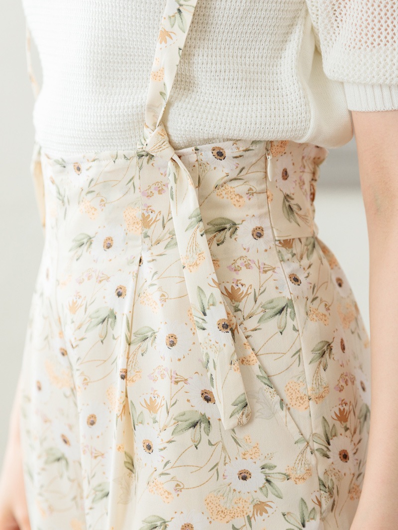 花柄プリントサスペンダー付ガウチョ