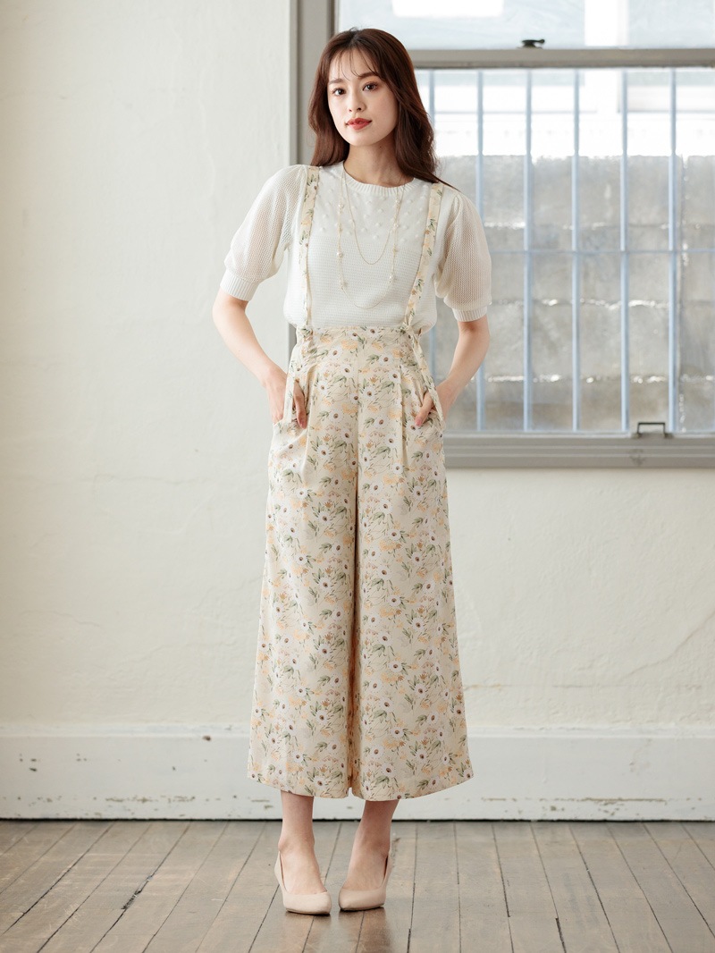 花柄プリントサスペンダー付ガウチョ