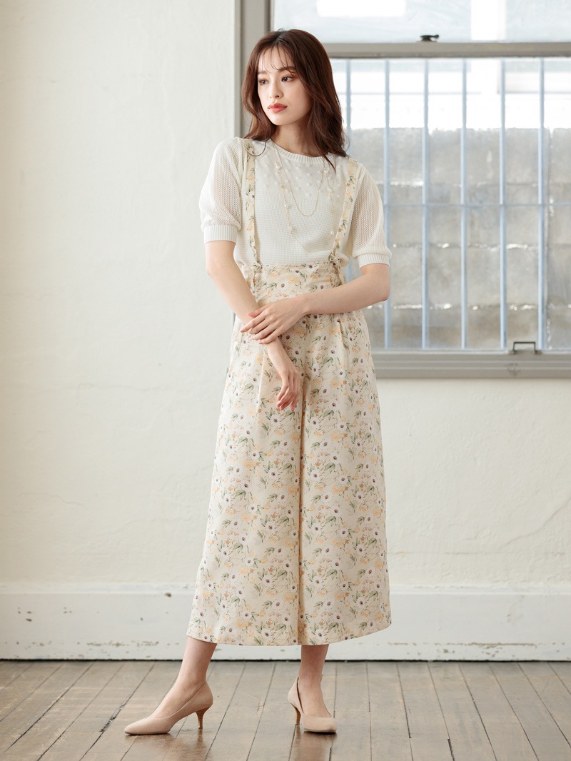 花柄プリントサスペンダー付ガウチョ