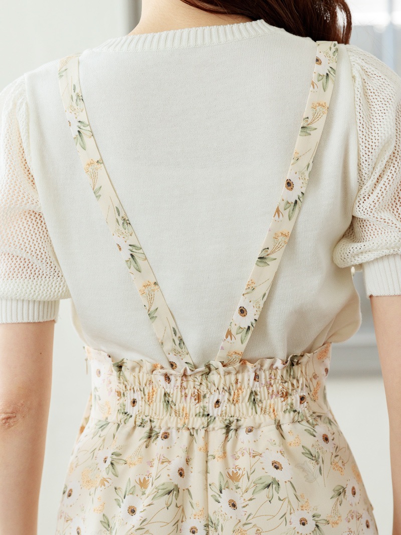 花柄プリントサスペンダー付ガウチョ