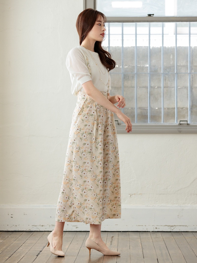 花柄プリントサスペンダー付ガウチョ