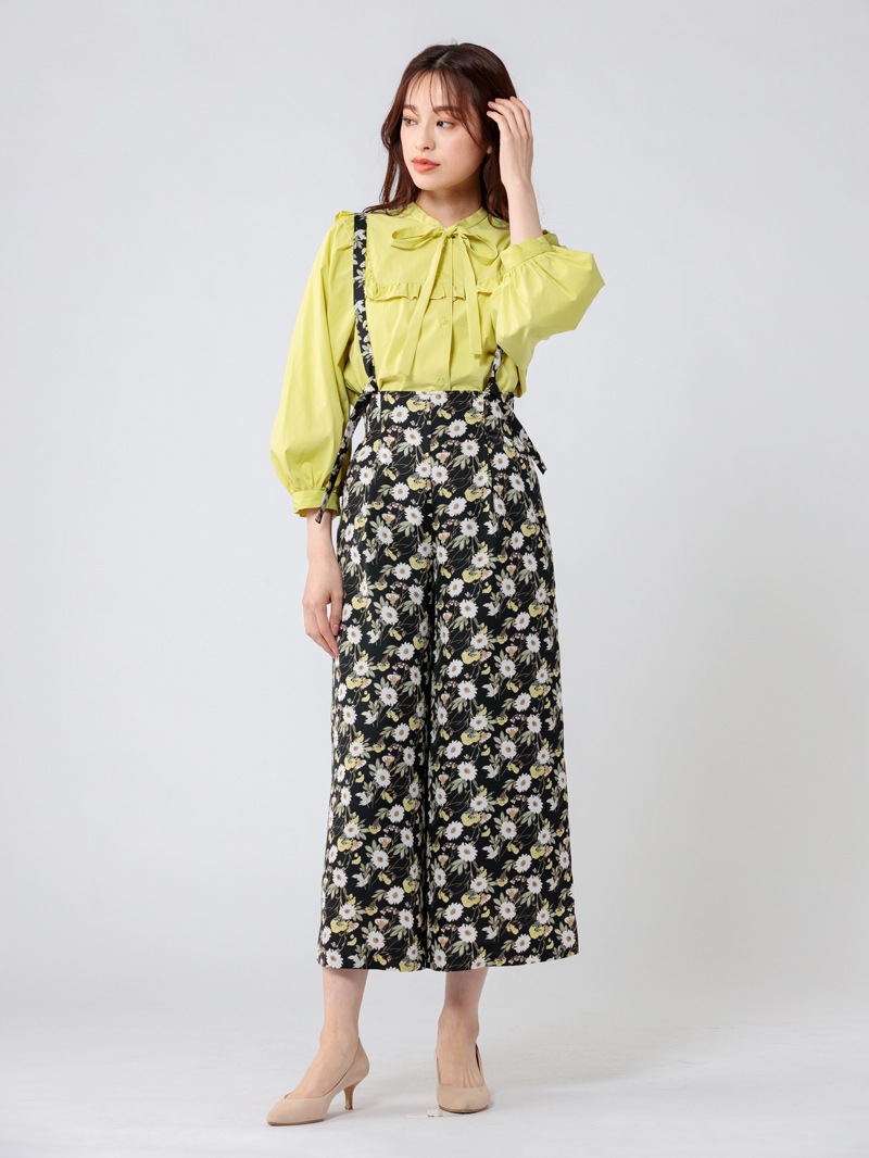 花柄プリントサスペンダー付ガウチョ