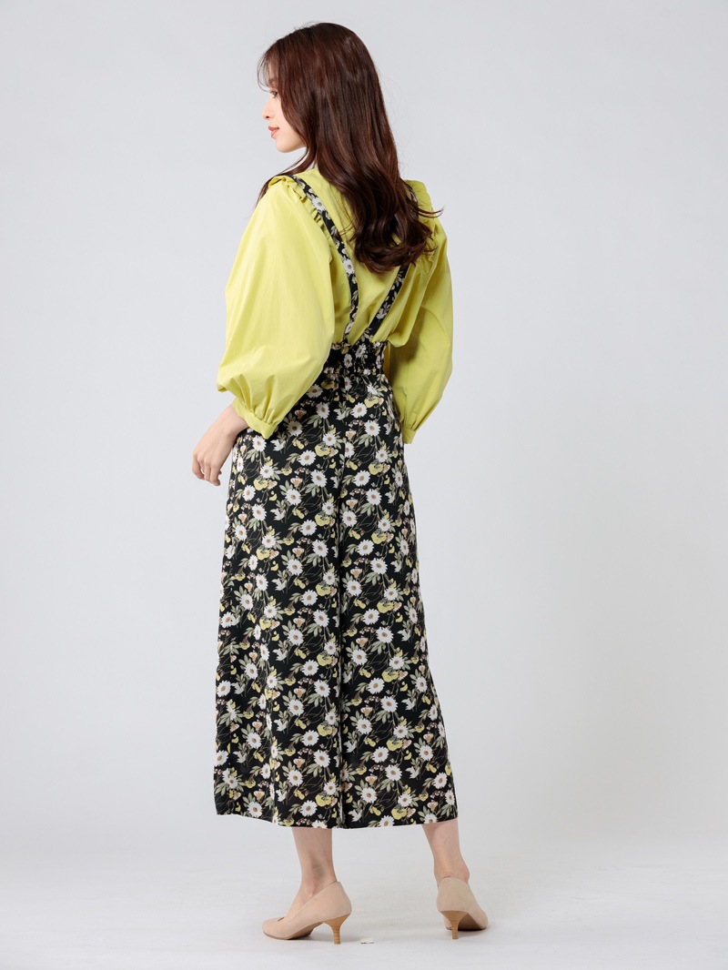 花柄プリントサスペンダー付ガウチョ