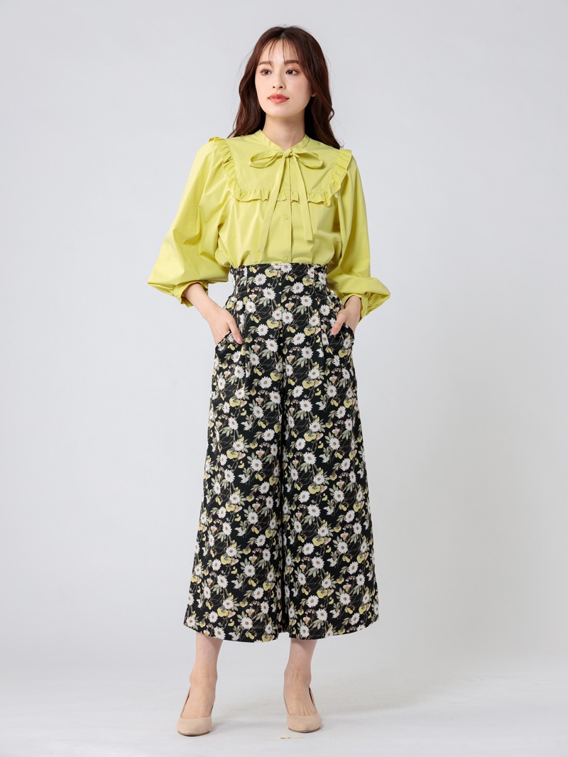 花柄プリントサスペンダー付ガウチョ