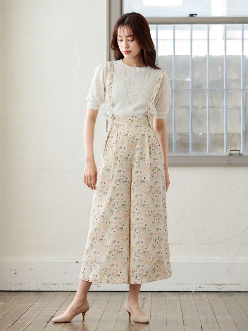 花柄プリントサスペンダー付ガウチョ