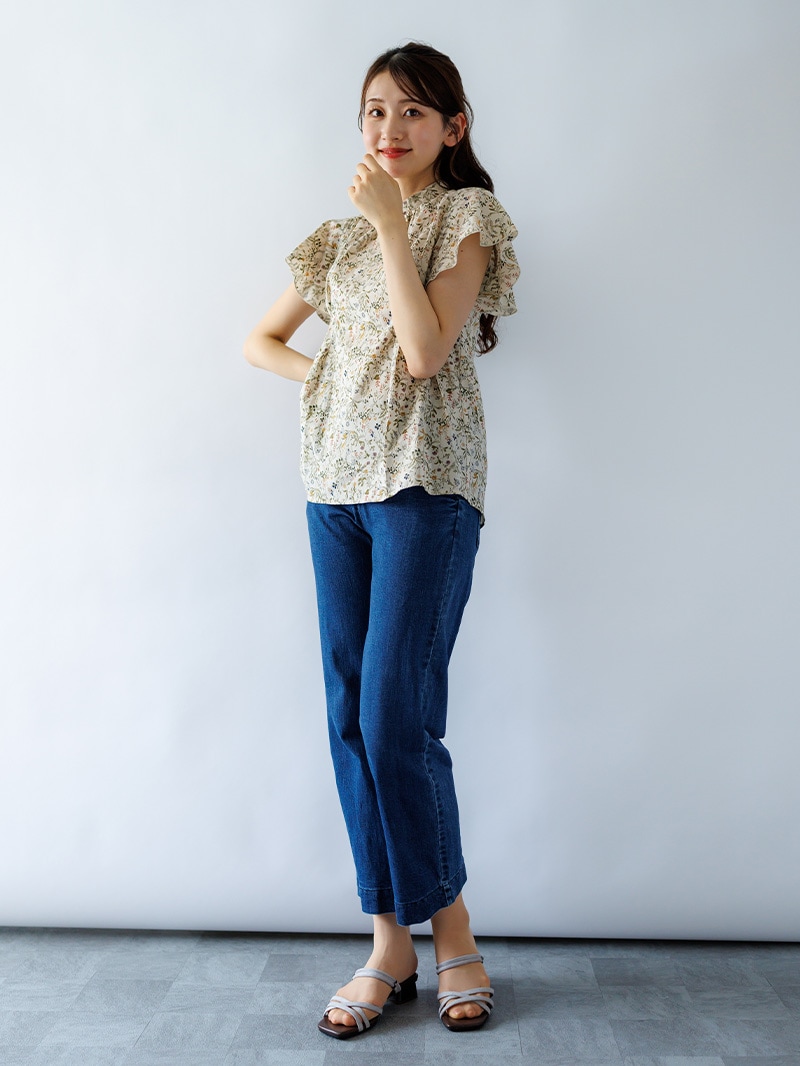 【OUTLET 2500円】綿プリントフレアースリーブチュニック<10本以下>
