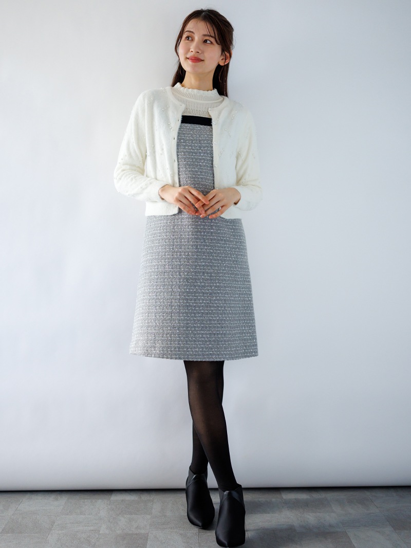 【60％OFF】ミンクライクファーパール×柄丸首カーディガン