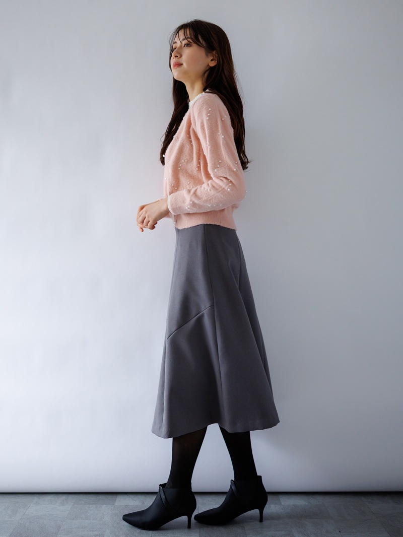 【60％OFF】ミンクライクファーパール×柄丸首カーディガン