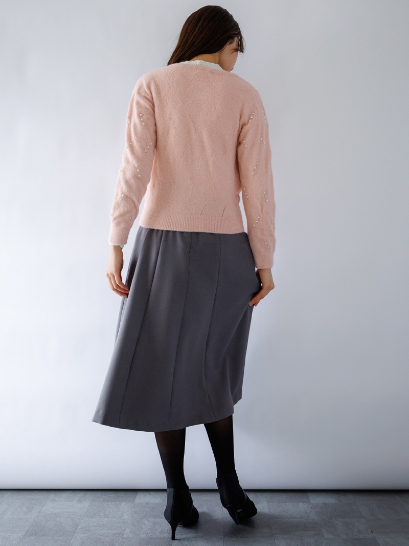 【60％OFF】ミンクライクファーパール×柄丸首カーディガン