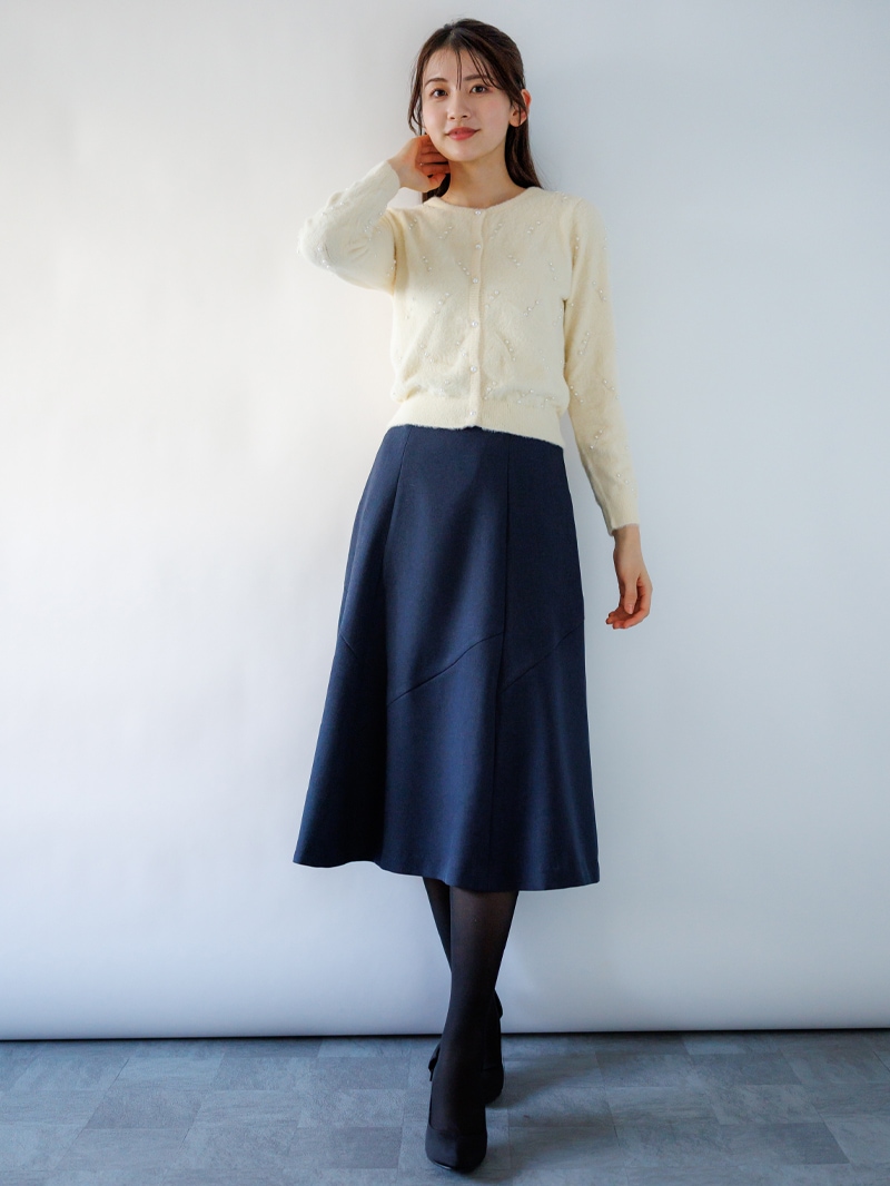 【60％OFF】ミンクライクファーパール×柄丸首カーディガン