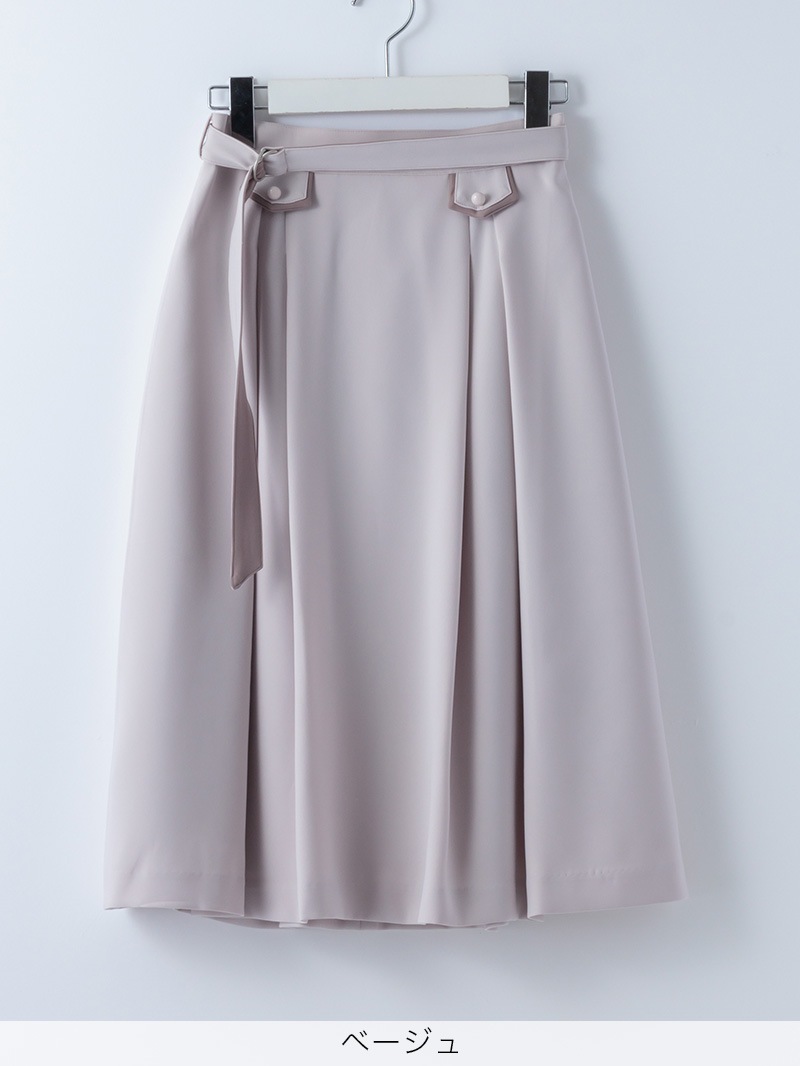 ダブルサテン配色タックスカート＜秋コーデ＞