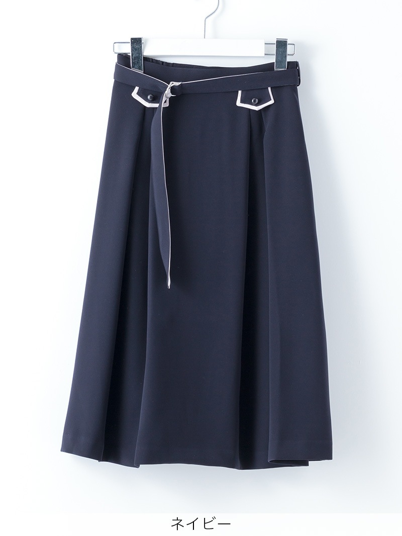 ダブルサテン配色タックスカート＜秋コーデ＞