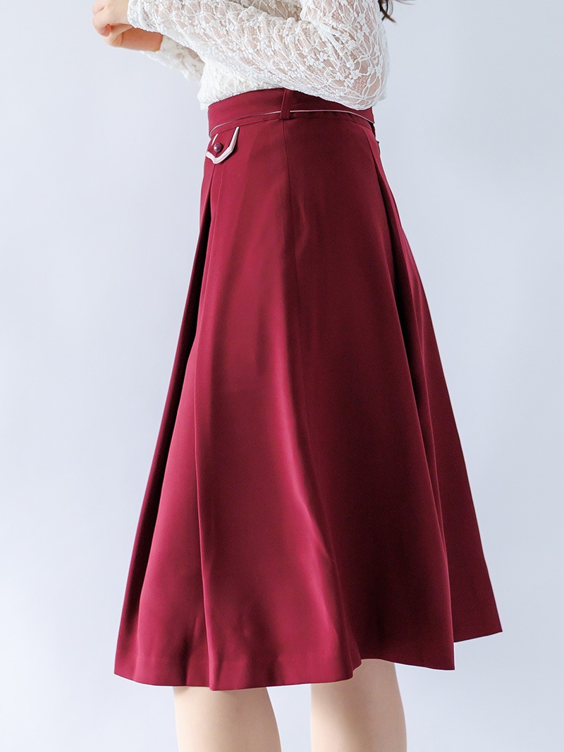 ダブルサテン配色タックスカート＜秋コーデ＞