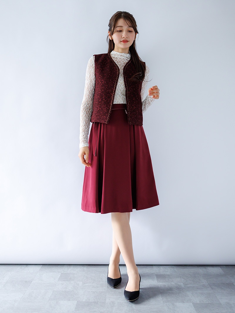 ダブルサテン配色タックスカート＜秋コーデ＞