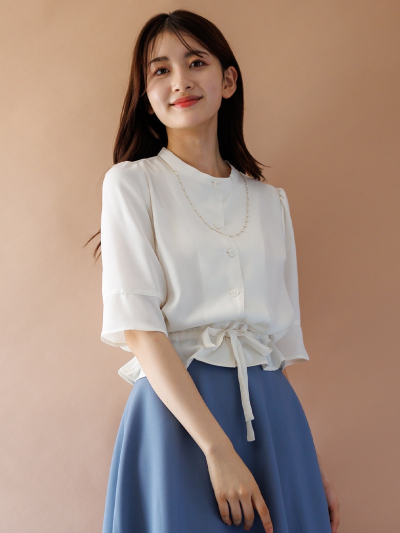 ピーチサテン立衿ドロストブラウス｜KarLParkLane Style ONLINE SHOP