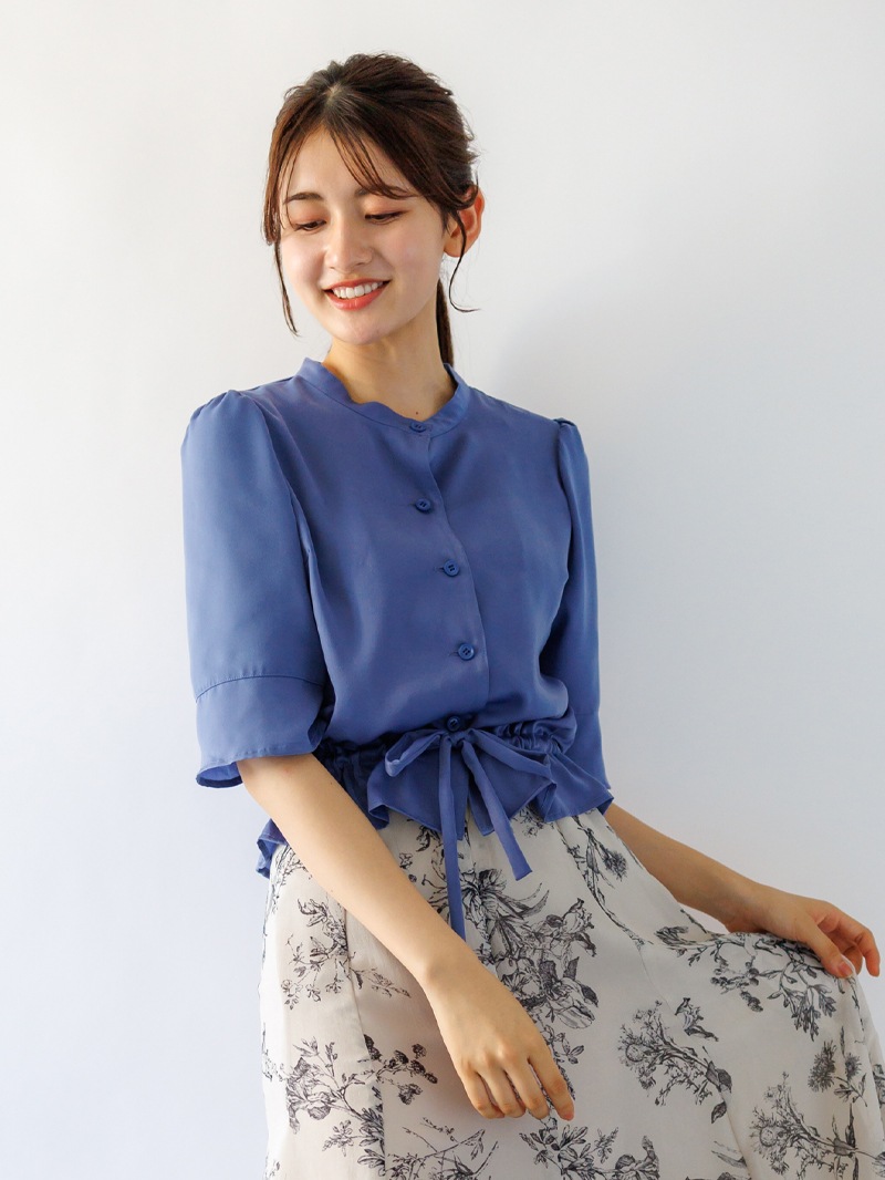 lourenドローストリング サテンブラウス 30%OFF】ピーチサテン立衿ドロストブラウス｜KarLParkLane Style