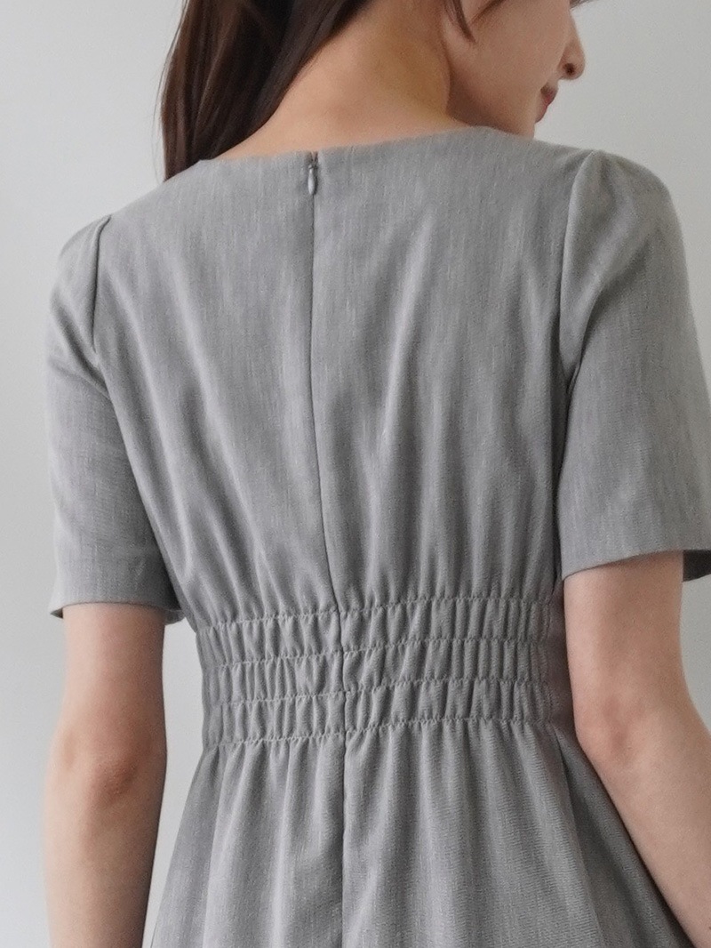 【20％OFF】デニムシャンブレー前フリルワンピース