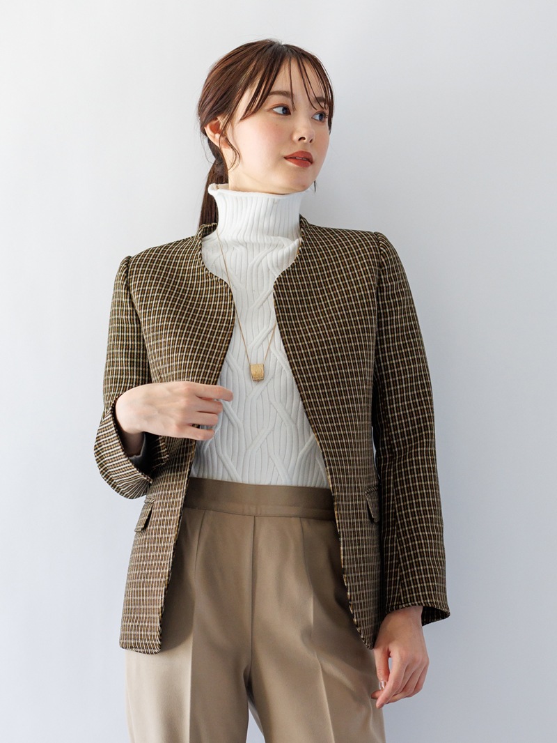 【秋冬50%OFF】ナノヒーティングチェックキーネックJK