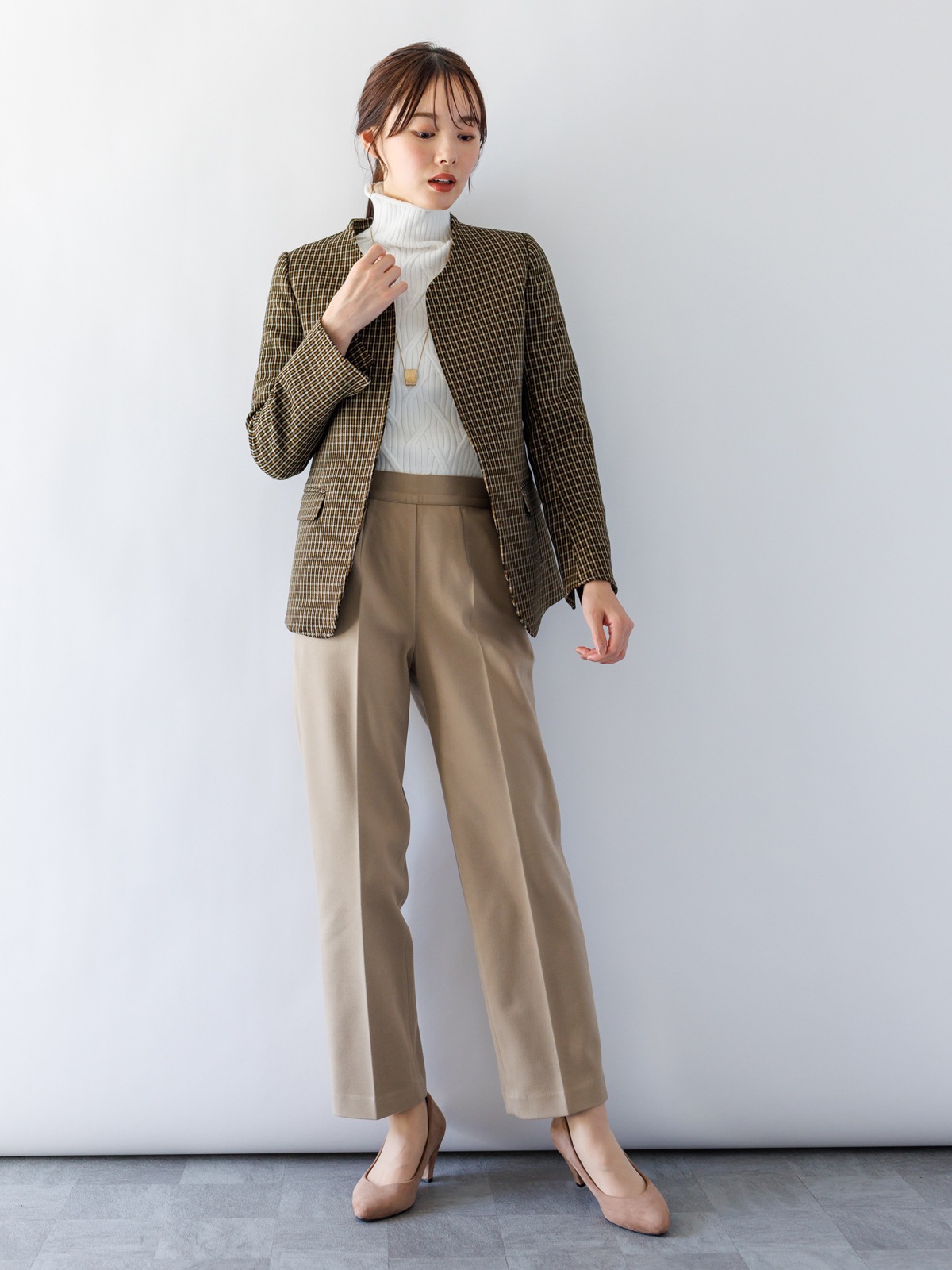 【秋冬50%OFF】ナノヒーティングチェックキーネックJK