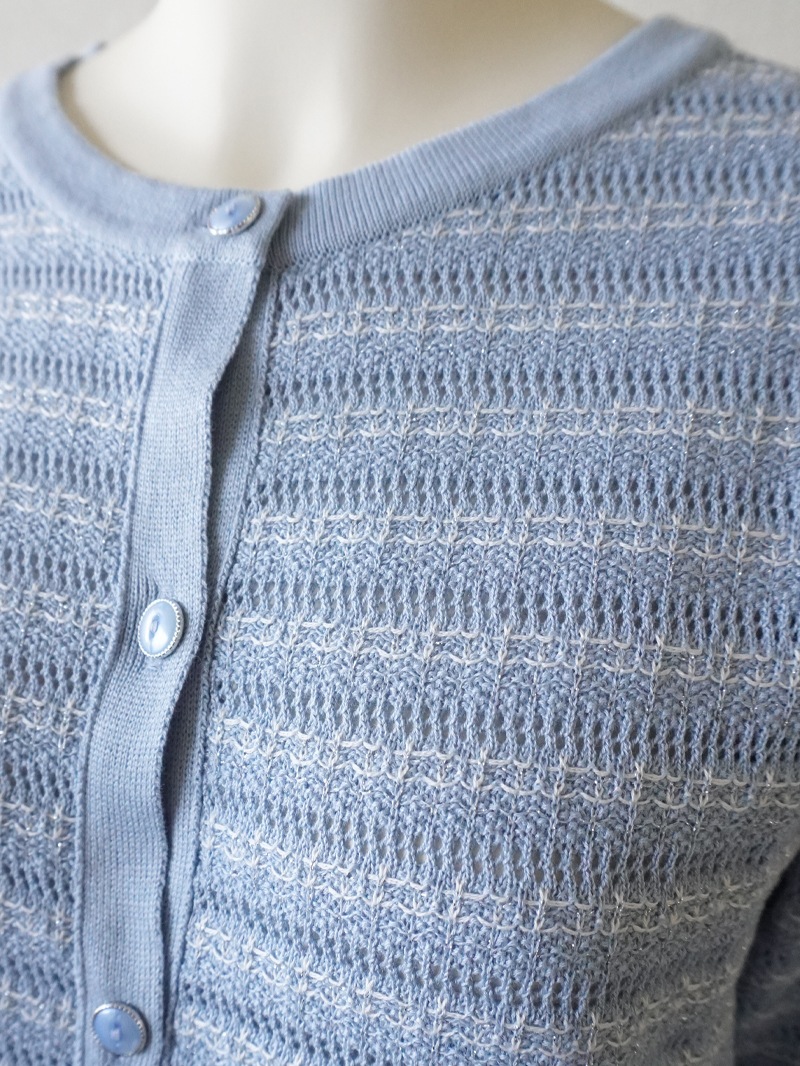ツィード調丸首カーディガン