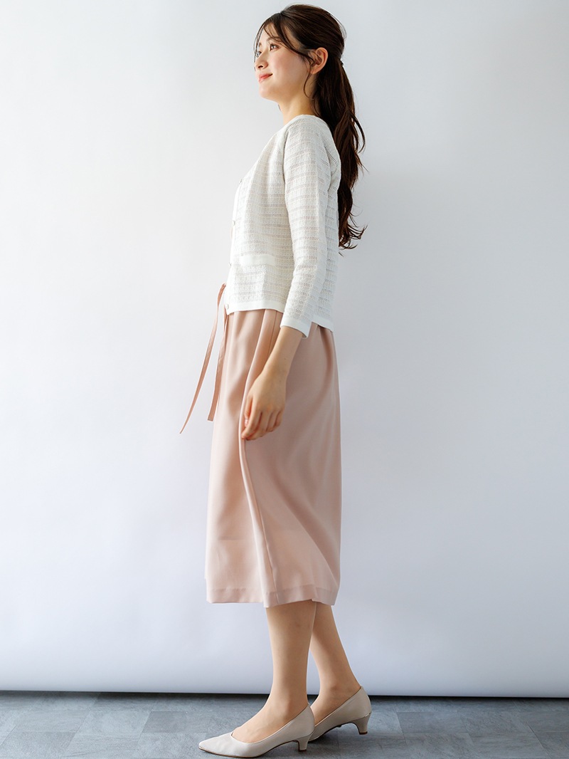 ツィード調丸首カーディガン