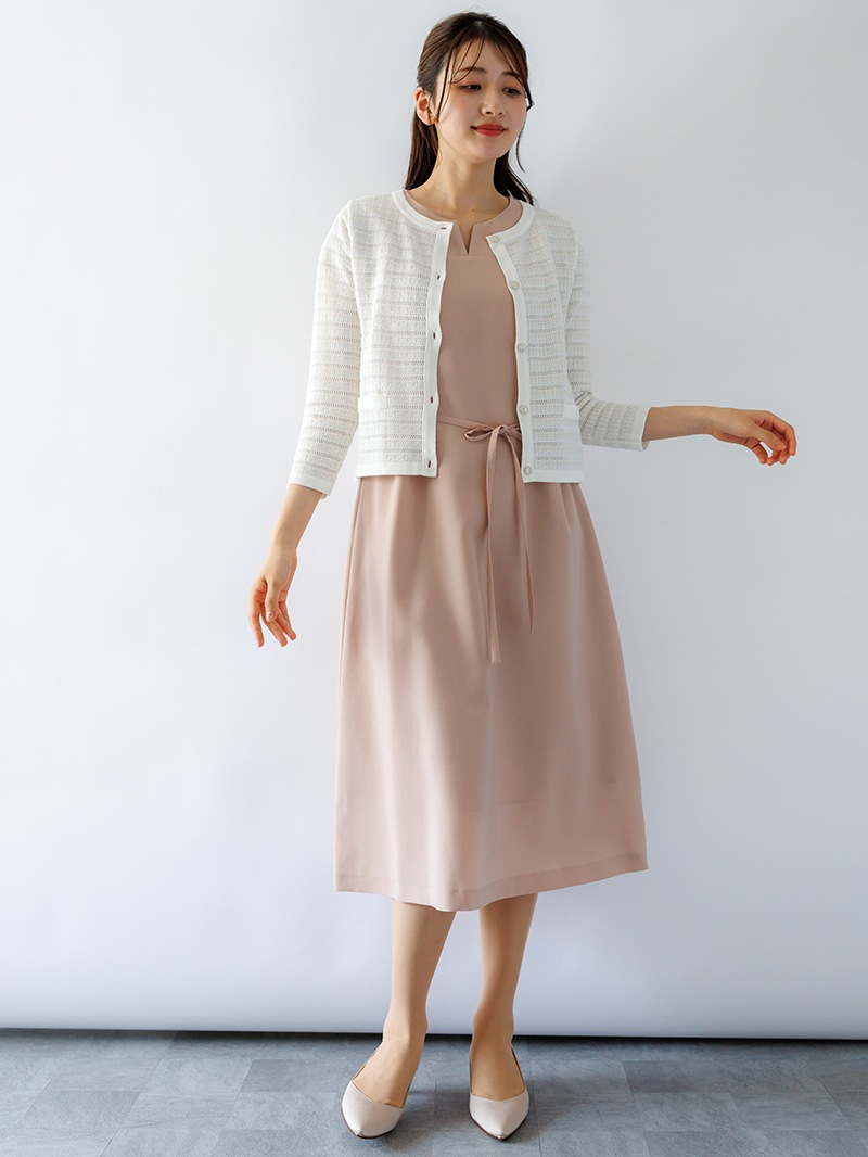 ツィード調丸首カーディガン