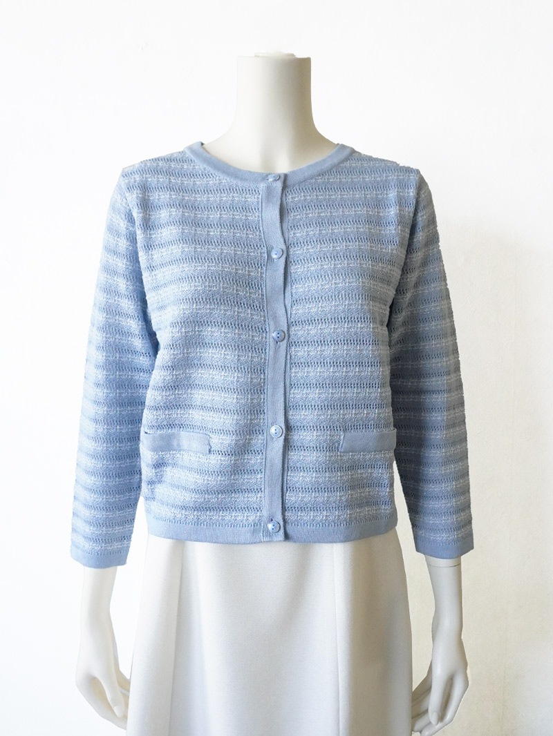 ツィード調丸首カーディガン