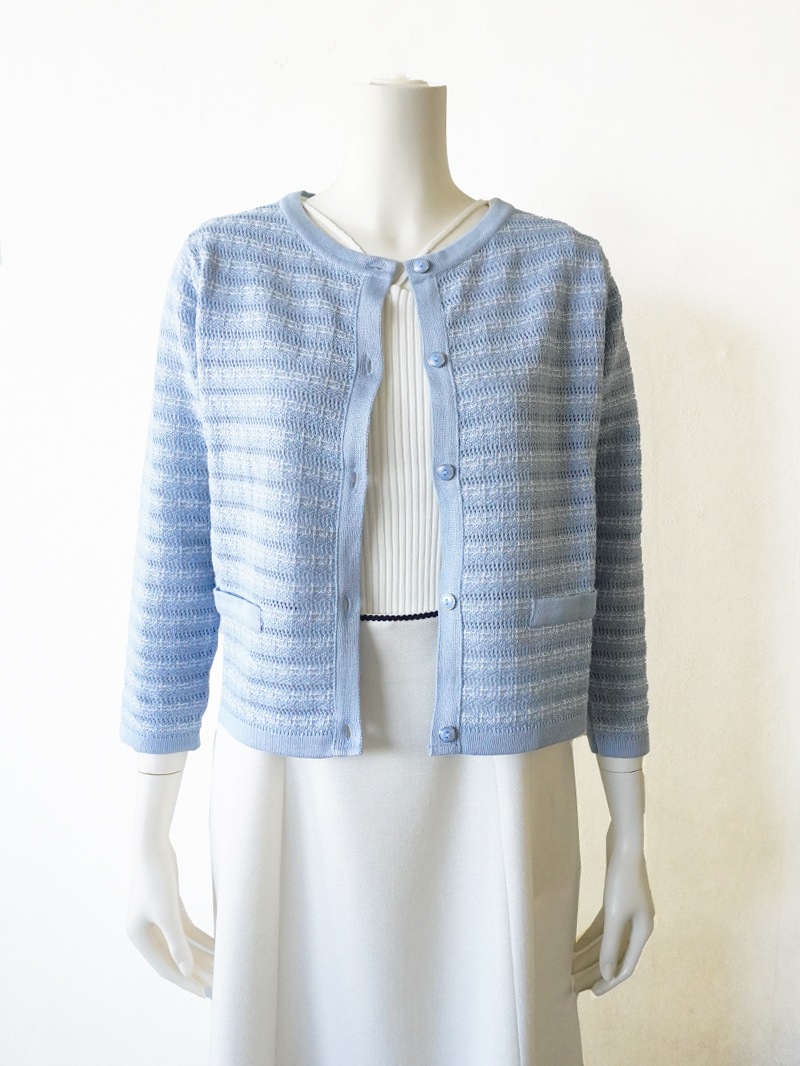 ツィード調丸首カーディガン