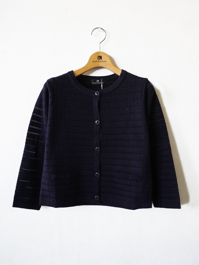 ツィード調丸首カーディガン