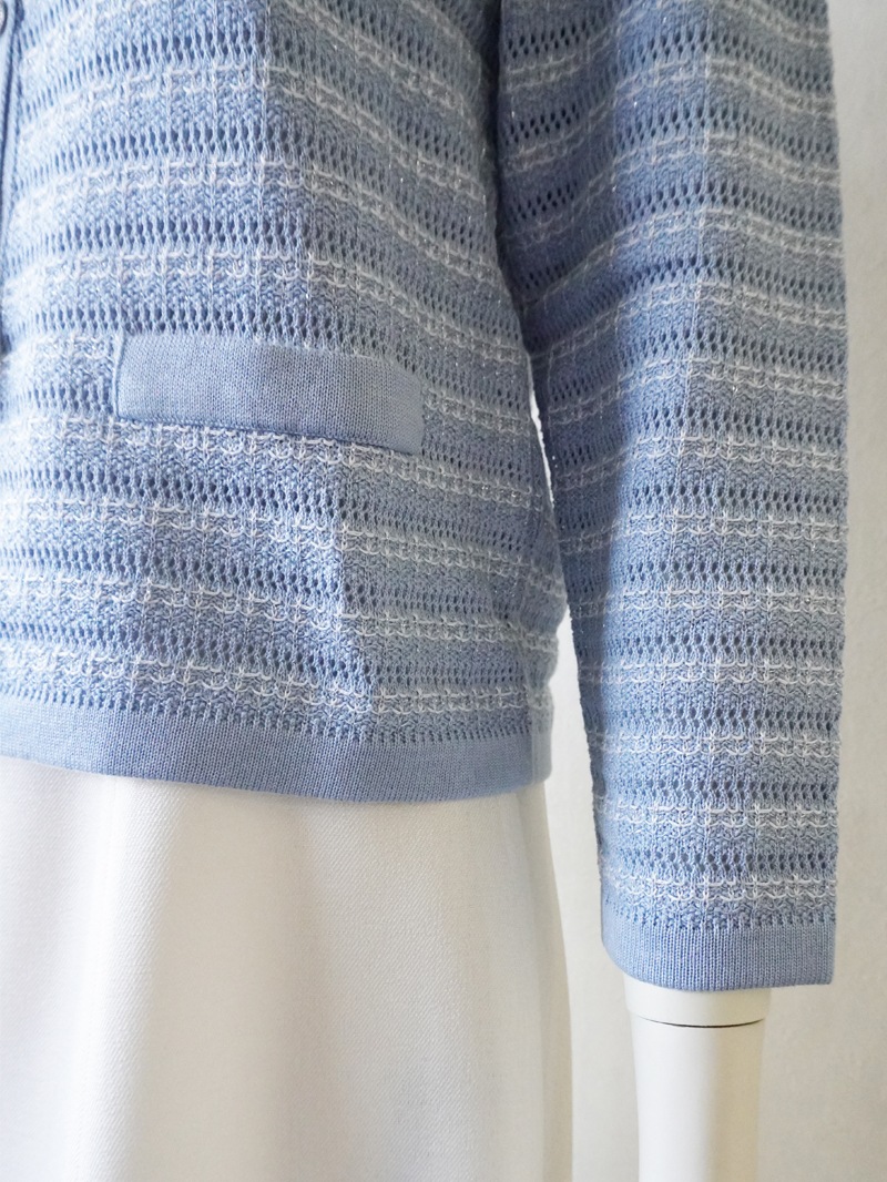 ツィード調丸首カーディガン