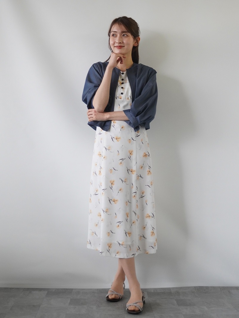 【20％OFF】花柄プリントフリル袖ワンピース