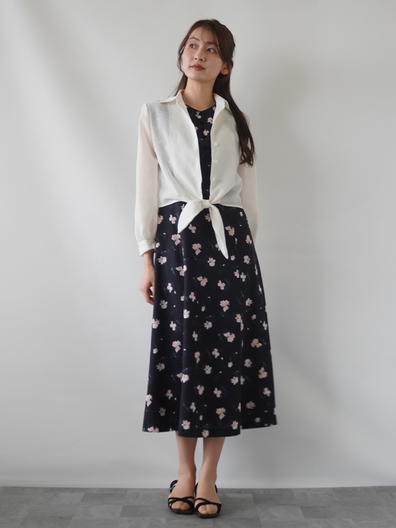 【20％OFF】花柄プリントフリル袖ワンピース