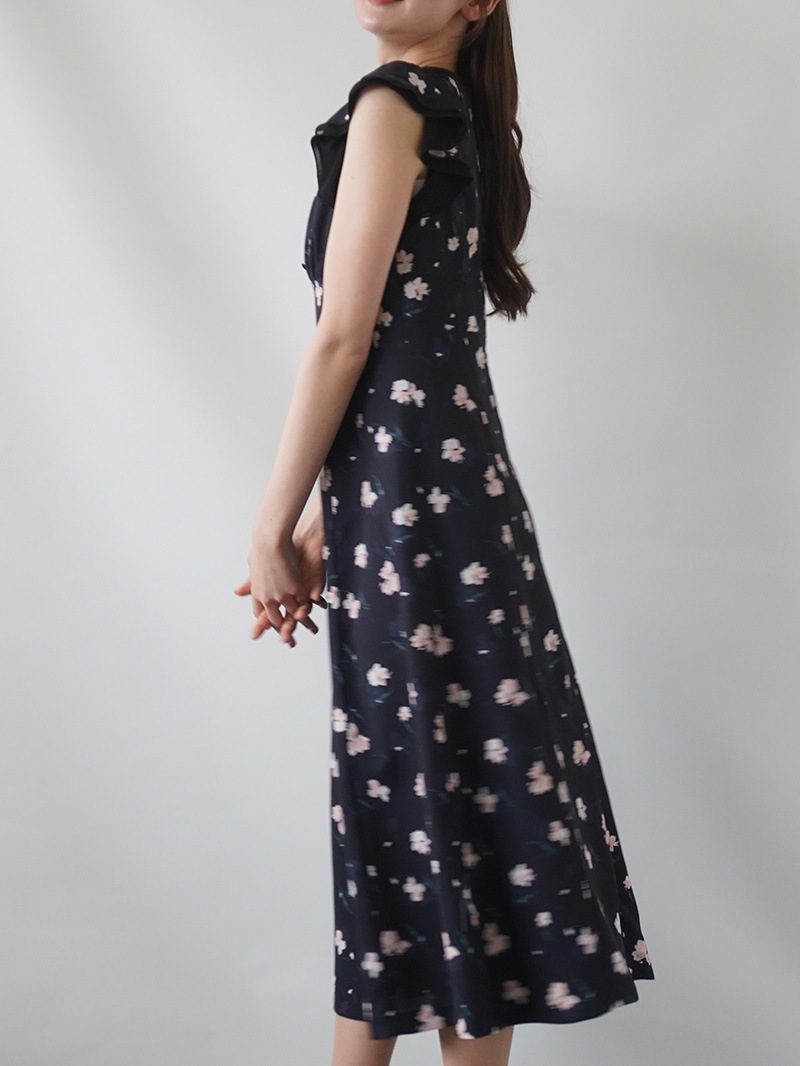 【20％OFF】花柄プリントフリル袖ワンピース
