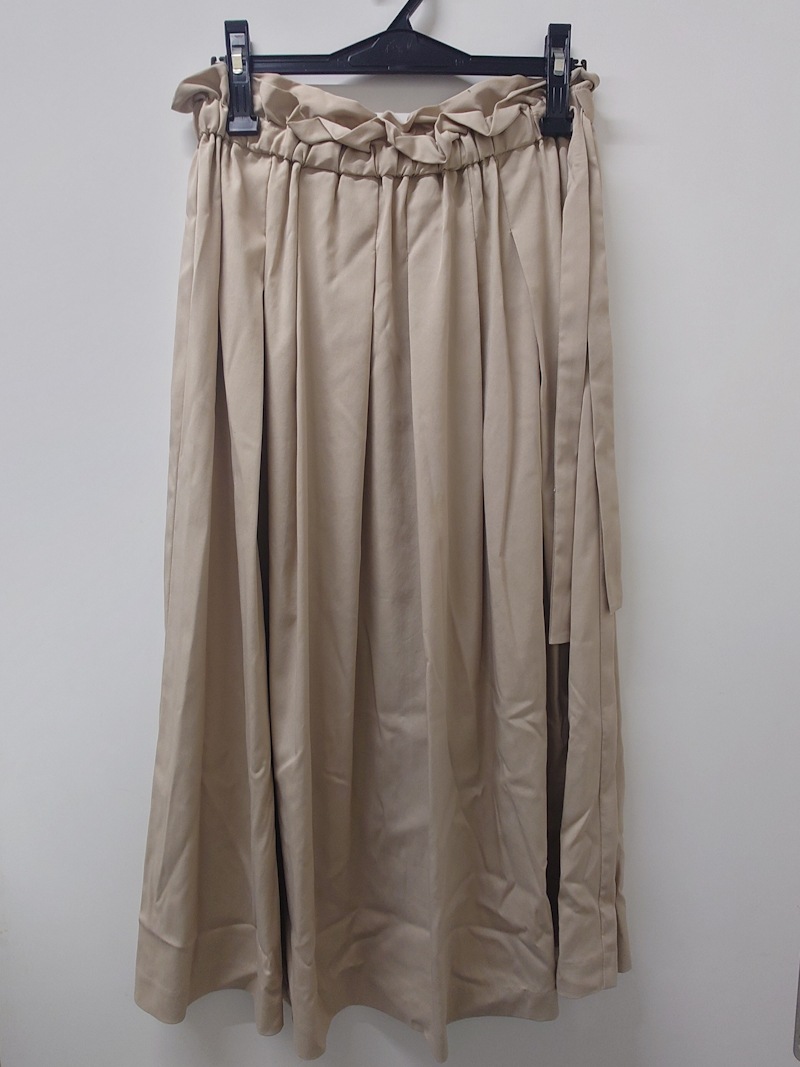 訳あり】ウエストゴムリボン付タックスカート(507551A/ベージュ/M