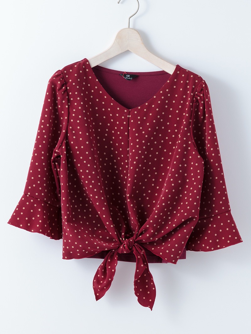 【40%OFF】水玉デシン裾しばりカットソー