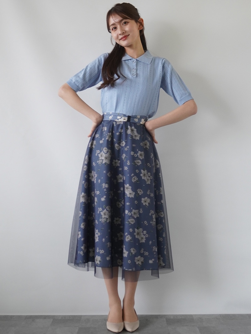 【30%OFF】透かし編衿付半袖ニット