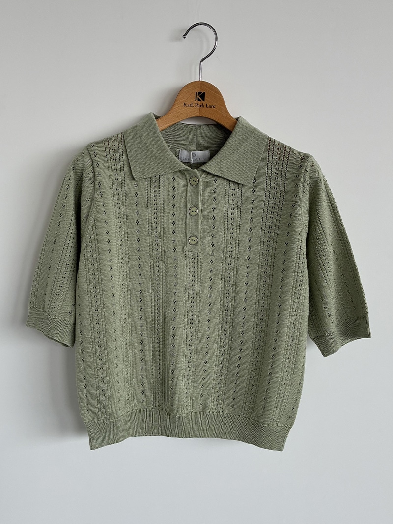 【30%OFF】透かし編衿付半袖ニット