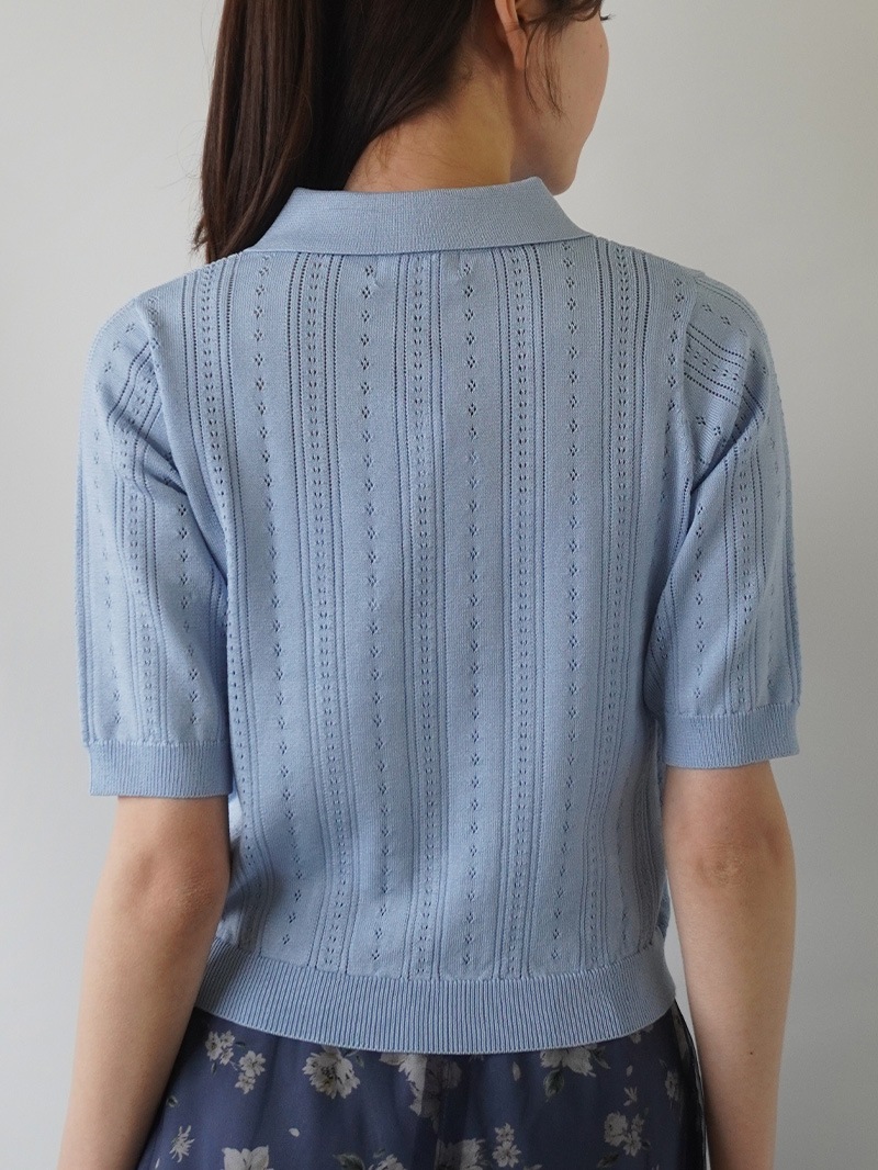 【30%OFF】透かし編衿付半袖ニット