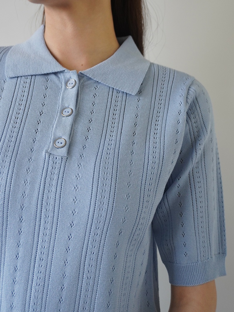 【30%OFF】透かし編衿付半袖ニット