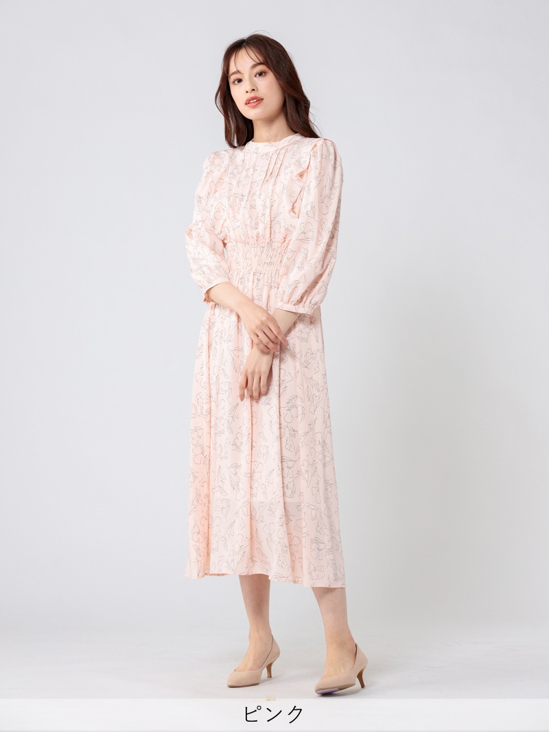 【均一価格】線画シャーリングワンピース＜春夏物アウトレット＞