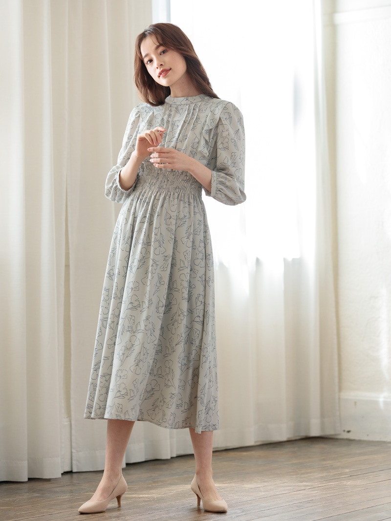 【均一価格】線画シャーリングワンピース＜春夏物アウトレット＞