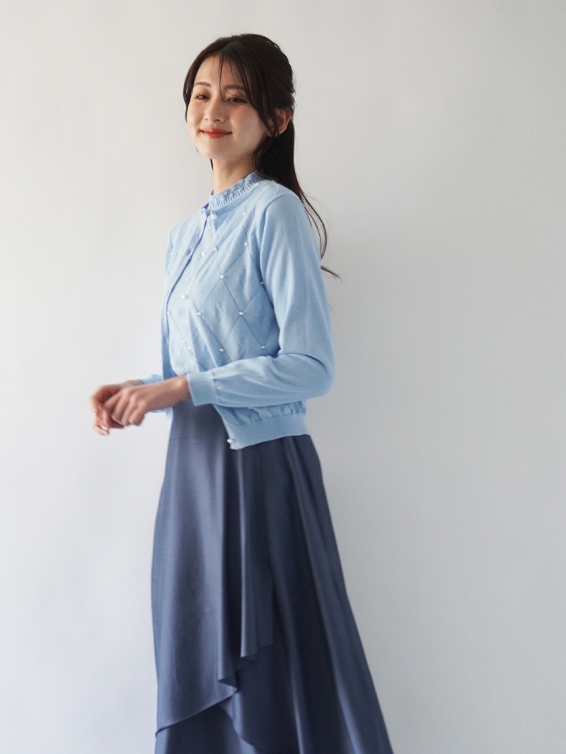 アーガイル柄×パールハイネックニット