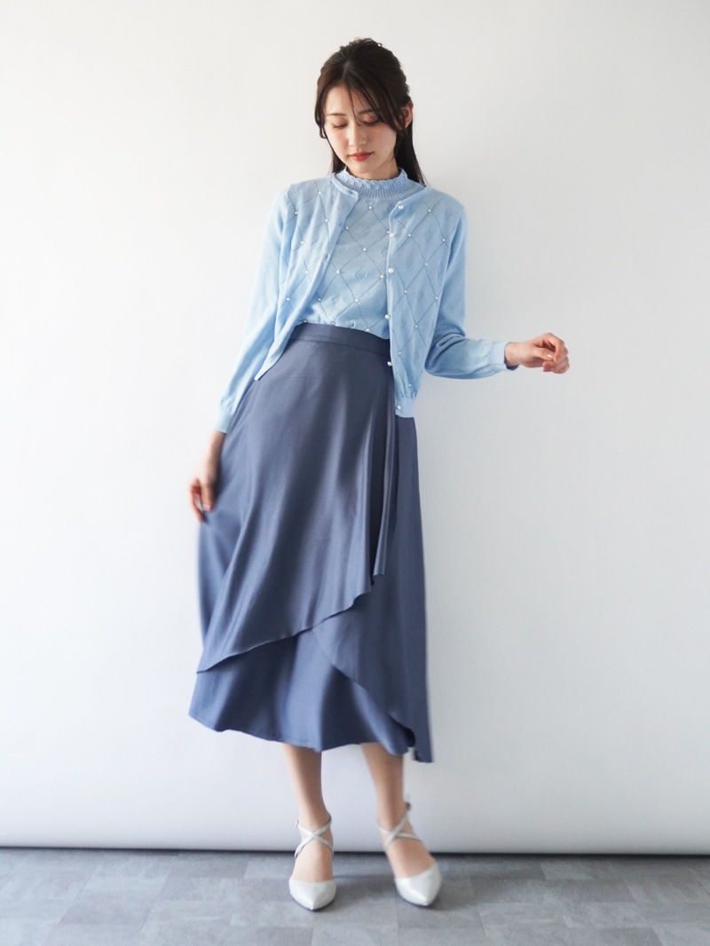 アーガイル柄×パールハイネックニット