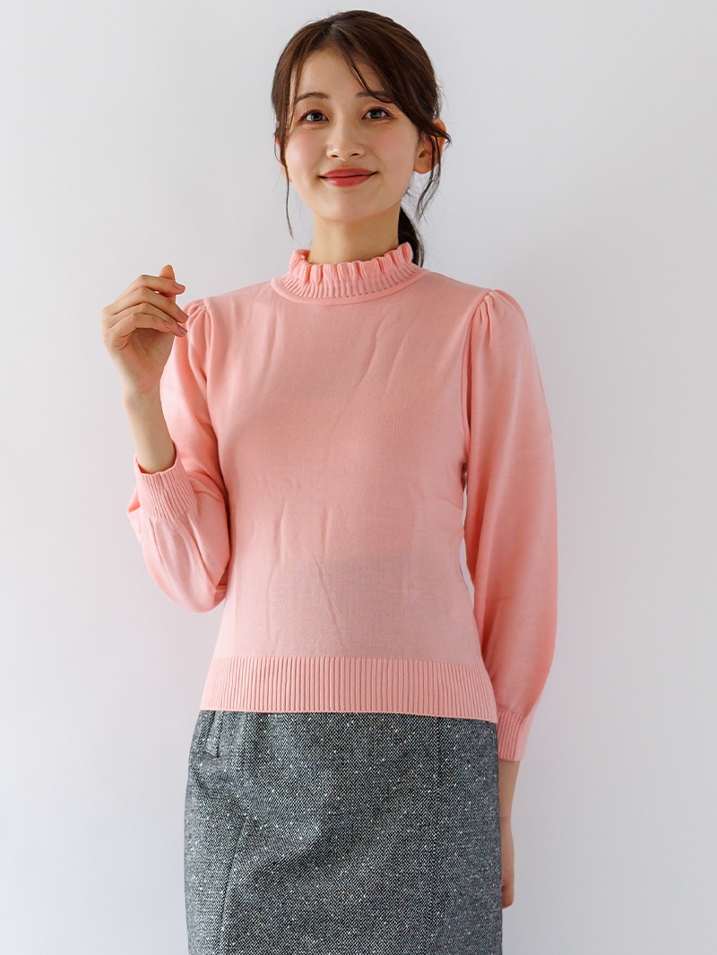 【70%OFF】立衿後リボンビッグスリーブニット